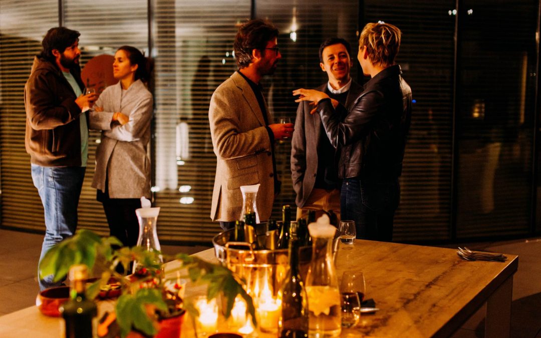 group of employees socializing at a corporate party