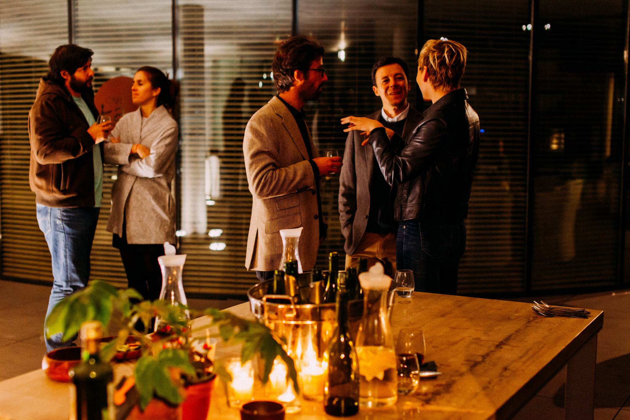 group of employees socializing at a corporate party